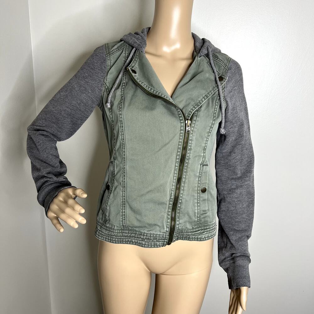 Hollister Green Jean Hooded Utility Biker Jacket